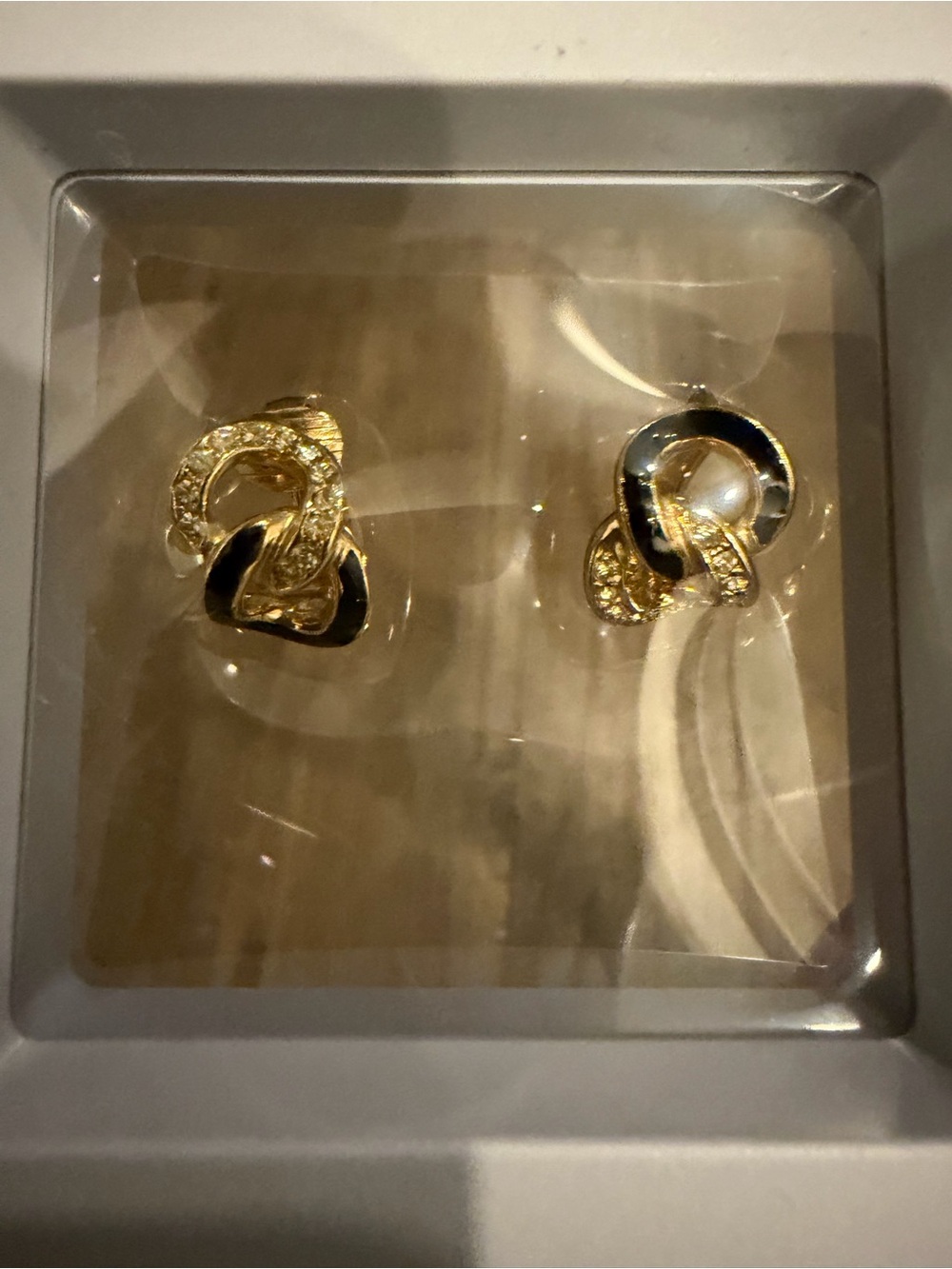 Dior Gold and Black Enamel Knot Clip-On Earrings